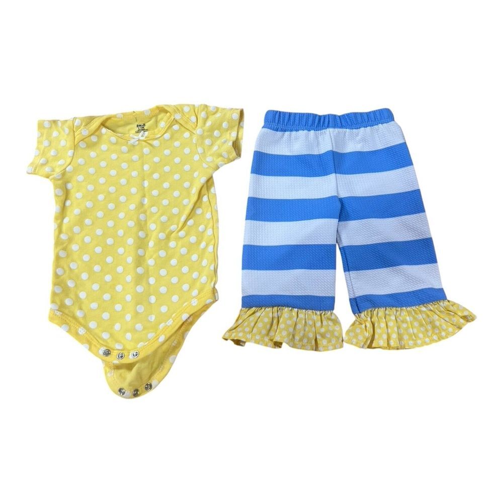 Emily Rose Ruffled Pants HB Top 2 Piece Outfit Size 12 Months Girls Baby Cute‎